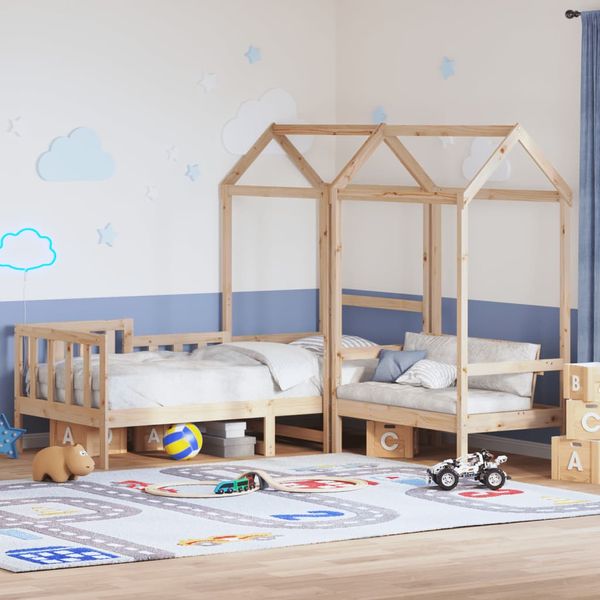 vidaXL Sada postele a lavice so strieškou 90x200 cm borovicový masív