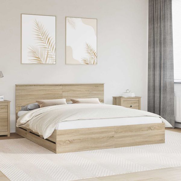 vidaXL Rám postele Sonoma dub 200 x 200 cm Inžinierske drevo