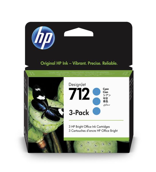HP 712 Ink. náplň azúrová, trojbalenie, 3ED77A