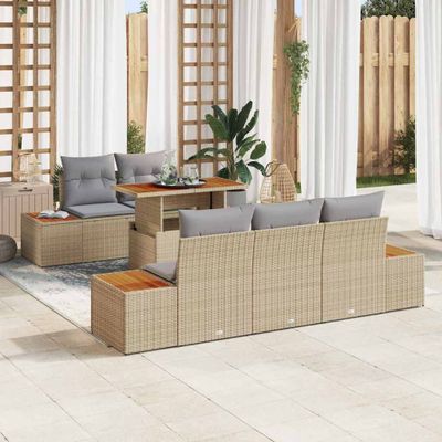 vidaXL Súprava záhradných pohoviek s úložiskom 6 pcs Béžová Poly ratan