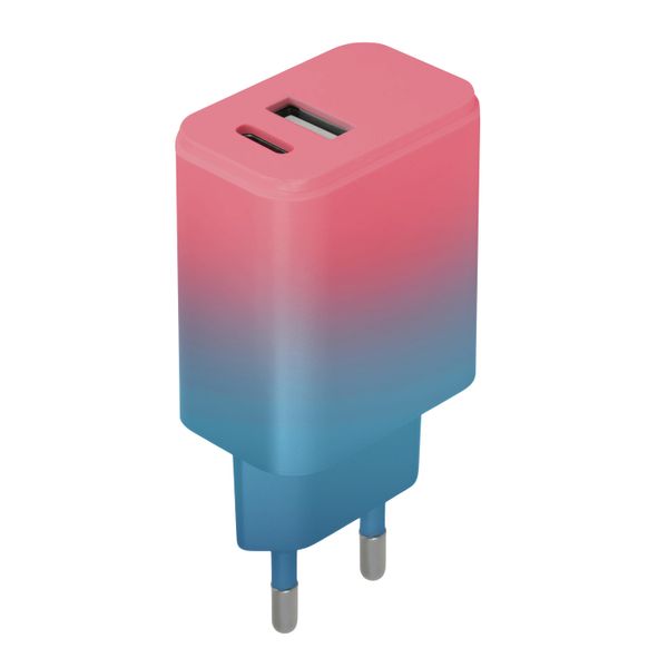 Nabíjačka Setty USB + USB-C 20W LSIG-AC-20 tyrkysovo-ružový gradient