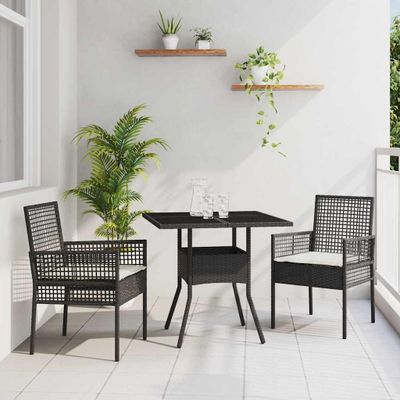 vidaXL Záhradný jedálenský set 3 pcs Čierna polyratan