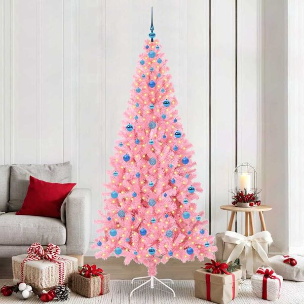 vidaXL Vianočný stromček s 300 LED-i so stojanom Ružová 210 cm PVC