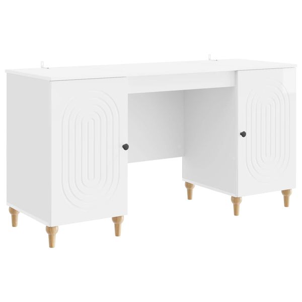 vidaXL Stôl s dverami Lesklá biela 142,5 x 50 x 75 cm Kompozitné drevo