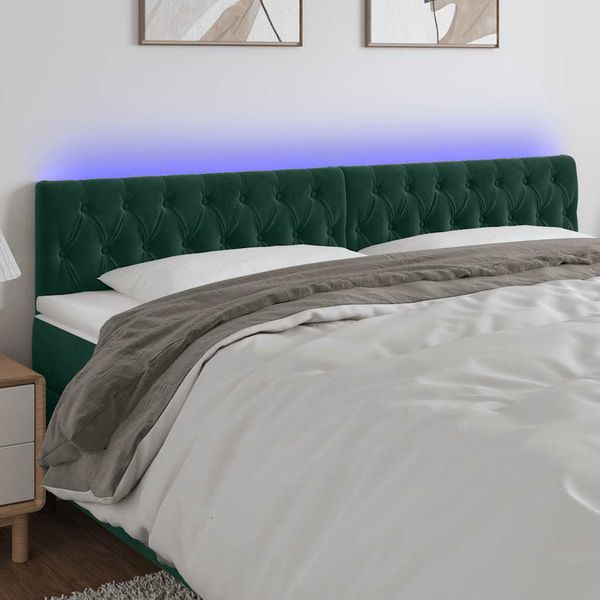 vidaXL Čelo postele s LED tmavozelené 200x7x78/88 cm zamat
