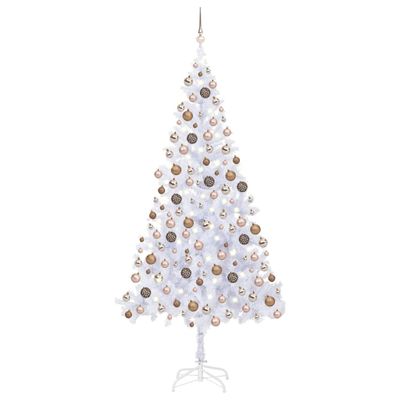 vidaXL Osvetlený umelý vianočný stromček+gule 210 cm, 910 vetvičiek