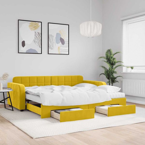 vidaXL Rozkladacia denná posteľ so zásuvkami žltá 90x200 cm zamat