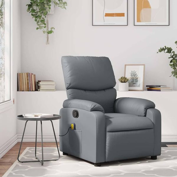 vidaXL Masážne kreslo s polohovacím mechanizmom, sivé, umelá koža