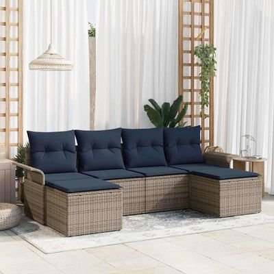 vidaXL Súprava záhradných pohoviek s vankúšom 6 pcs Sivá Poly ratan