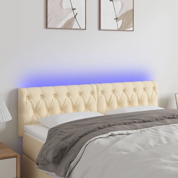 vidaXL Čelo postele s LED krémové 160x7x78/88 cm látka