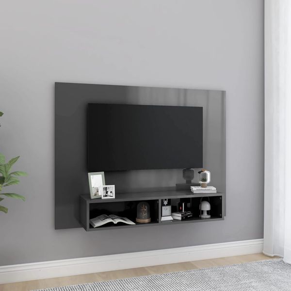 vidaXL Nástenná TV skrinka lesklá sivá 120x23,5x90 cm spracované drevo