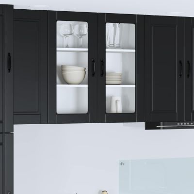 vidaXL Nástenný sklenený kabinet PORTO Čierna 80 x 31 x 80 cm