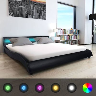 vidaXL Posteľ+matrac, pamäťová pena, LED, čierna, umelá koža 180x200cm