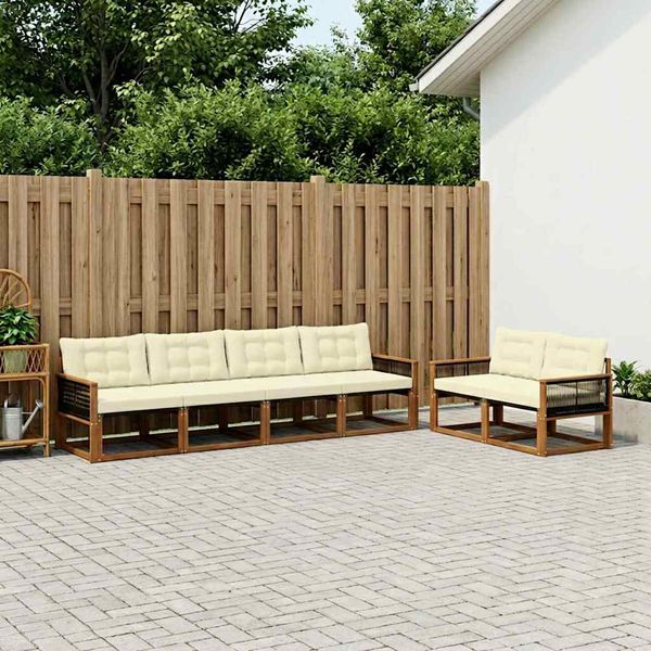 vidaXL Záhradná súprava gaučov s vankúšom 7 pcs Prírodná a krémová