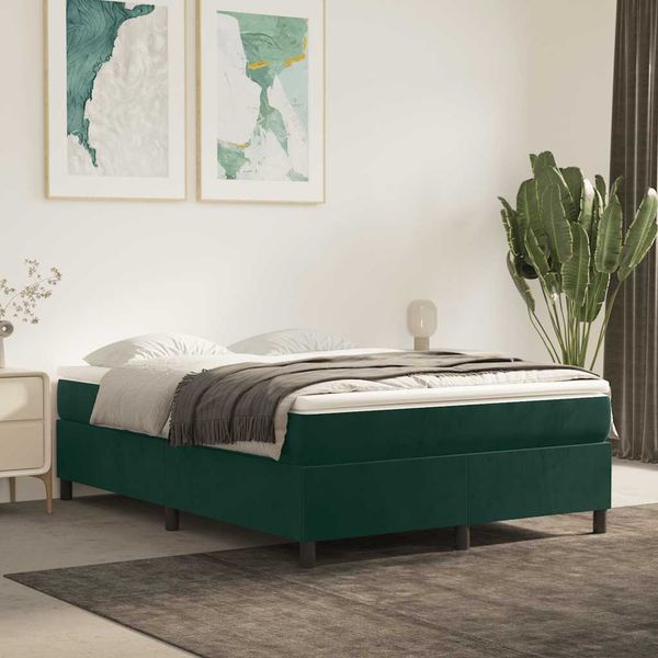 vidaXL Posteľný rám s boxspringom tmavozelený 140x190 cm zamat
