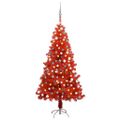 vidaXL Osvetlený umelý vianočný stromček s guľami, červený 120 cm, PVC