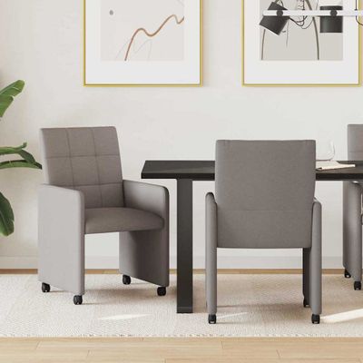 vidaXL Jedálenské stoličky na kolieskach 2 pcs Sivohnedá látka
