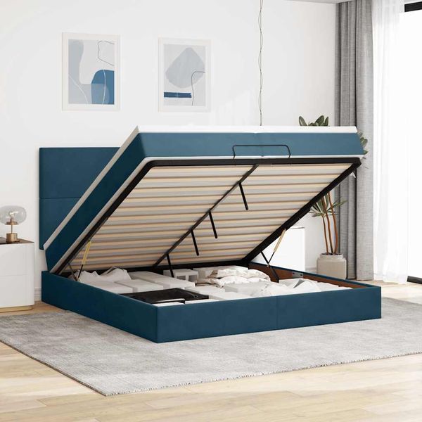 vidaXL Osmanský rám postele s matracmi tmavomodrá 200x200 cm zamat