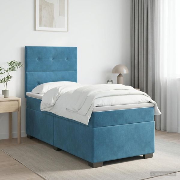 vidaXL Posteľ boxspring s matracom Modrá 80 x 200 cm Zamat