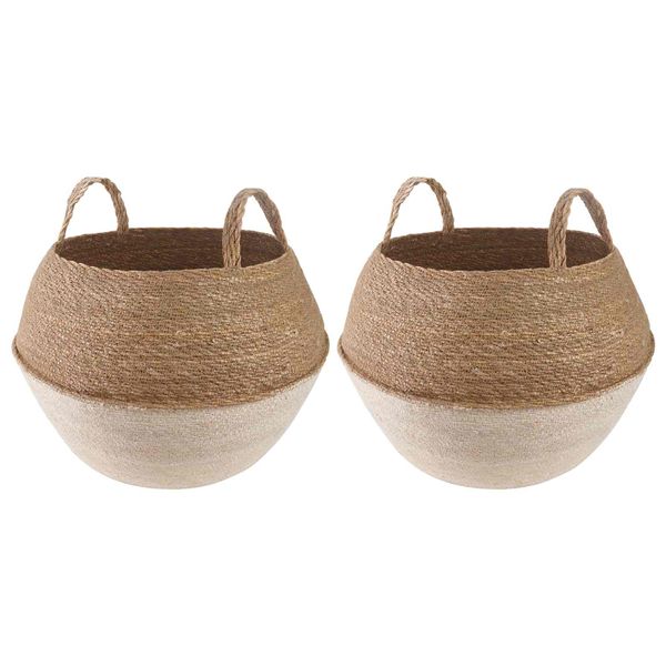 vidaXL Kvetináč s uchami 2 pcs Biela Ø 45 x 36 cm 100% Morská tráva