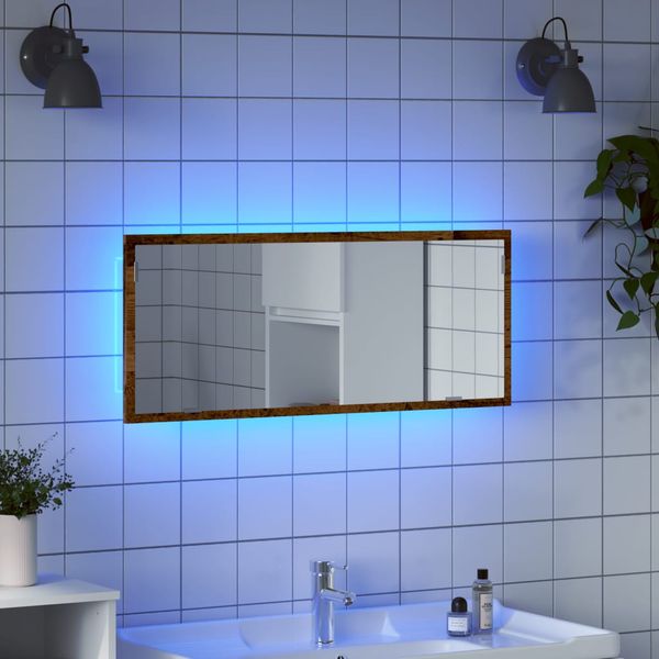 vidaXL Kúpeľňové zrkadlo s LED staré drevo 100x8,5x37 cm