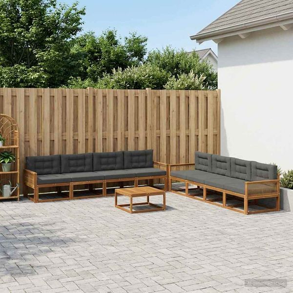vidaXL Záhradná súprava gaučov s vankúšom 9 pcs Prírodná a antracitová