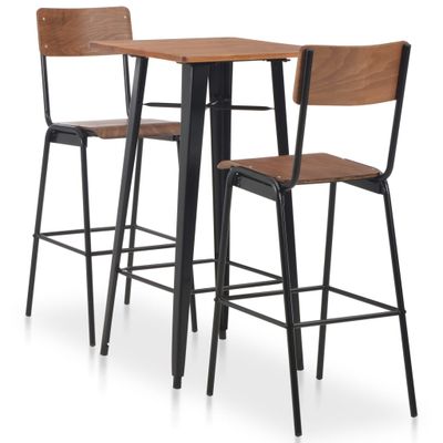 vidaXL 3-dielna barová súprava oceľová hnedo-čierna