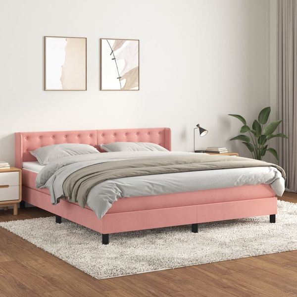 vidaXL Posteľný rám boxsping s matracom ružový 180x200 cm zamat