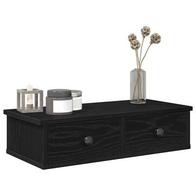 vidaXL Nástenná polica so zásuvkami čierna 60x28x15cm kompozitné drevo
