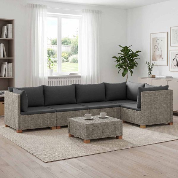 vidaXL 6 ks Ratanová lounge súprava s vankúšmi GENDT Prírodný ratan