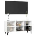 vidaXL TV stolík kovové nohy biely 103,5x30x50 cm