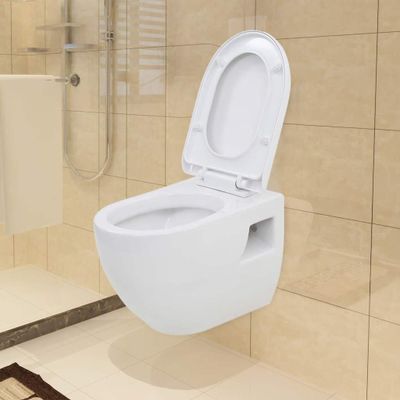 vidaXL Závesné WC, keramické, biele