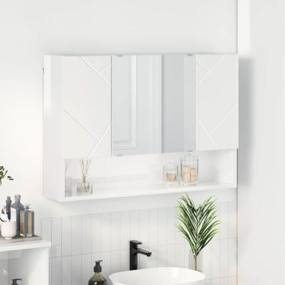 vidaXL Zrkadlová skrinka Nástenný Vysoký lesk bielej 80 x 17 x 55 cm