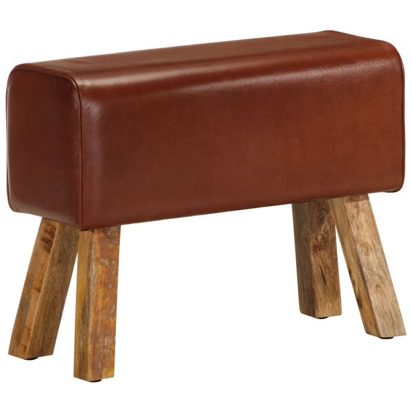 vidaXL Gymnastická lavica 58 cm, hnedá, pravá koža a mangový masív