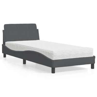 vidaXL Posteľ s matracom Dover tmavosivý 90x190 cm zamat