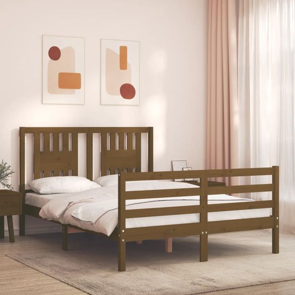 vidaXL Posteľný rám s čelom medovohnedý 140x200 cm masívne drevo