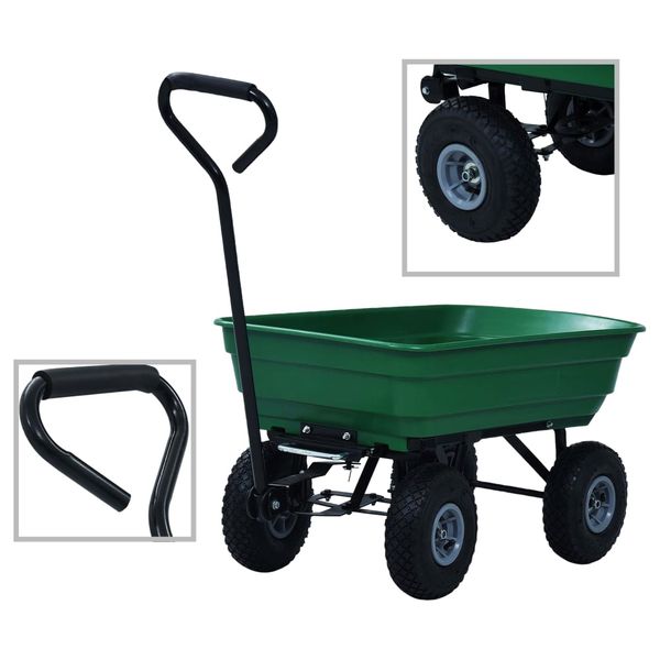 vidaXL Záhradný vyklápací ručný vozík zelený 300 kg 75 l
