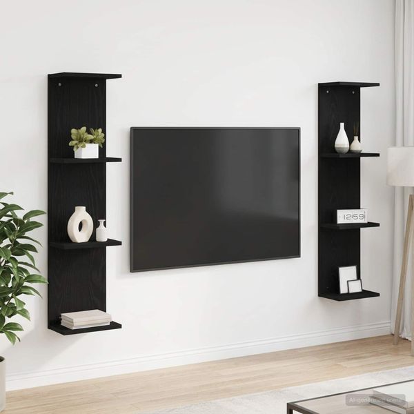 vidaXL Stenná polica 2 ks Čierny dub 25 x 15 x 100 cm Kompozitné drevo