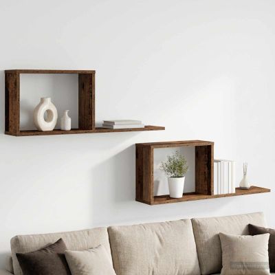 vidaXL Plávajúce police 2 ks Staré drevo 80 x 15 x 30 cm