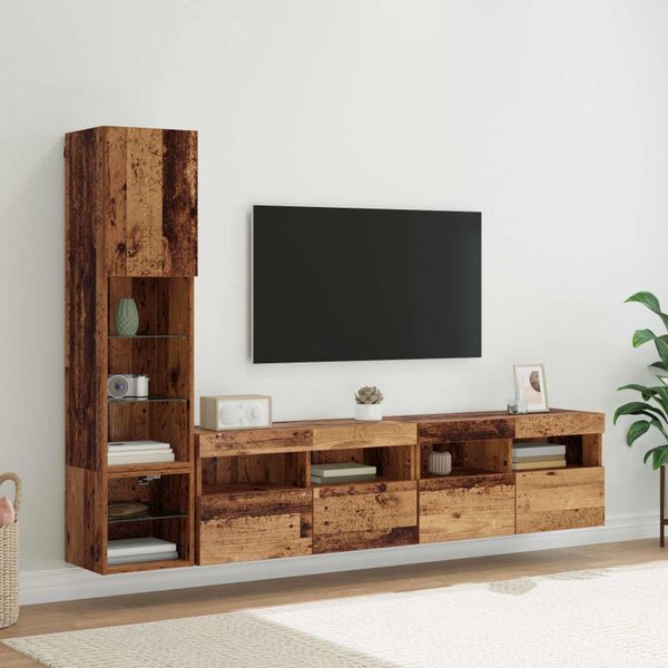 vidaXL Stenná jednotka pre TV s LED 4 pcs Staré drevo Kompozitné drevo