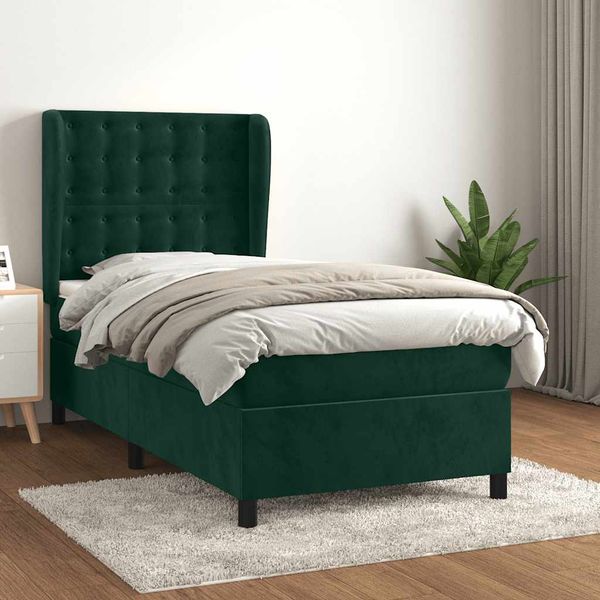 vidaXL Posteľný rám boxsping s matracom tmavozelený 100x200 cm zamat
