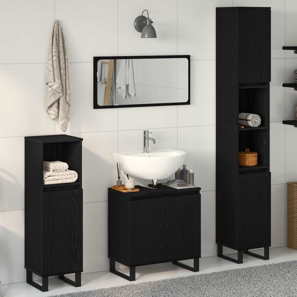 vidaXL Sada kúpeľňového nábytku Nástenný s úložiskom 3 pcs Čierny dub