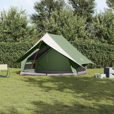 vidaXL Rodinný stan so strechou Zelená a biela 256 x 256 x 185 cm