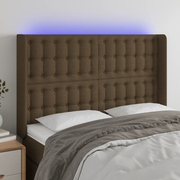 vidaXL Čelo postele s LED tmavohendé 147x16x118/128 cm látka