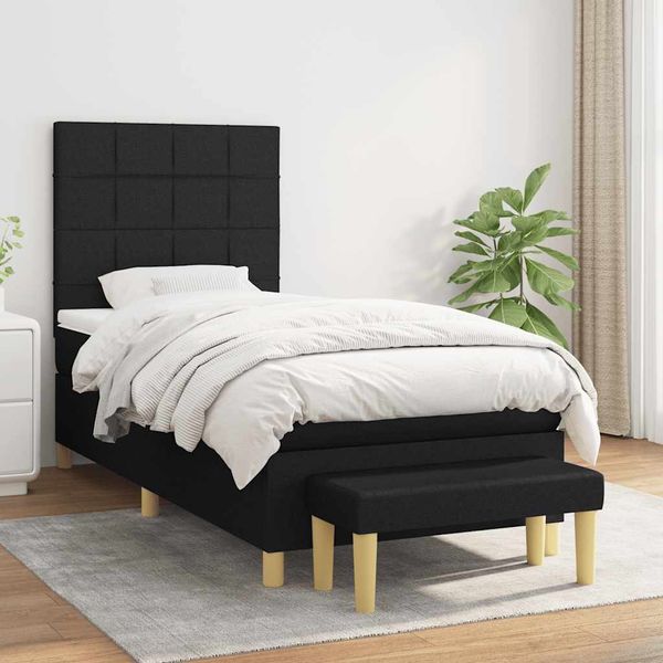 vidaXL Posteľný rám boxspring s matracom čierny 90x190 cm látka