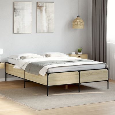 vidaXL Posteľný rám dub sonoma 135x190 cm kompozitné drevo a kov