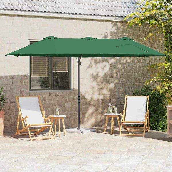 vidaXL Slnečník Zelená 372 x 198 x 243 cm Polyester a hliník