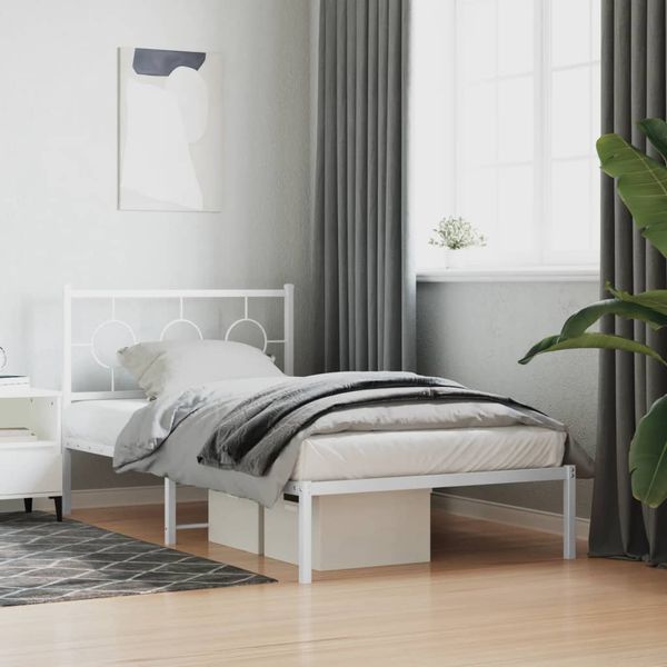 vidaXL Kovový rám postele s čelom biely 100x200 cm