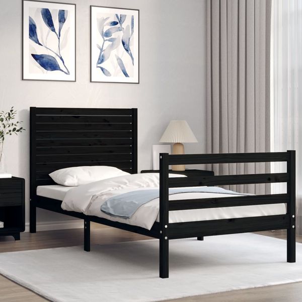 vidaXL Rám postele s čelom čierny 100x200 cm masívne drevo