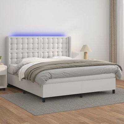vidaXL Boxspring posteľ s matracom a LED biela 180x200 cm umelá koža
